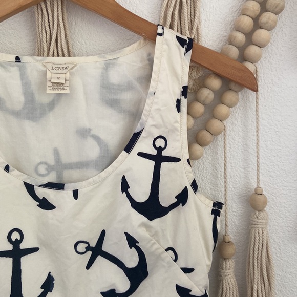 J. Crew dizzy anchors mini dress sleeveless flouncy ruffle cream blue size 2 - Picture 6 of 16